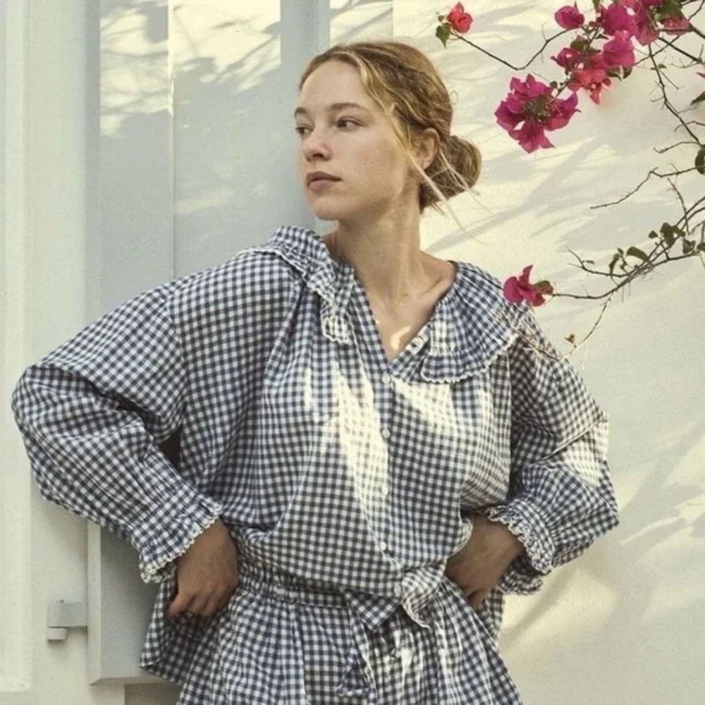 (FOUND)ISO Seychelle top in blue gingham